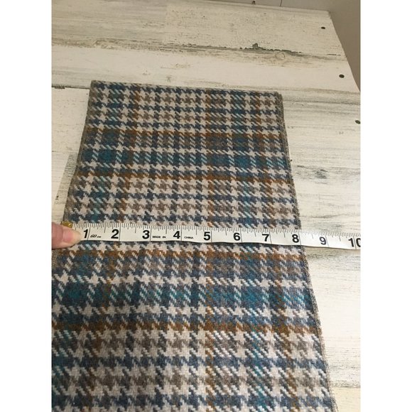 Blue tan plaid 8”x59” scarf with fringe - Picture 3 of 4